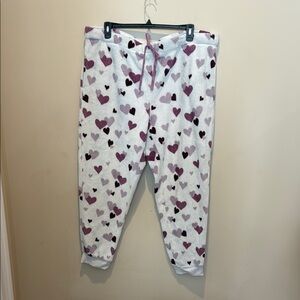 Cozy Heart Print Pajama Pants - White and Purple